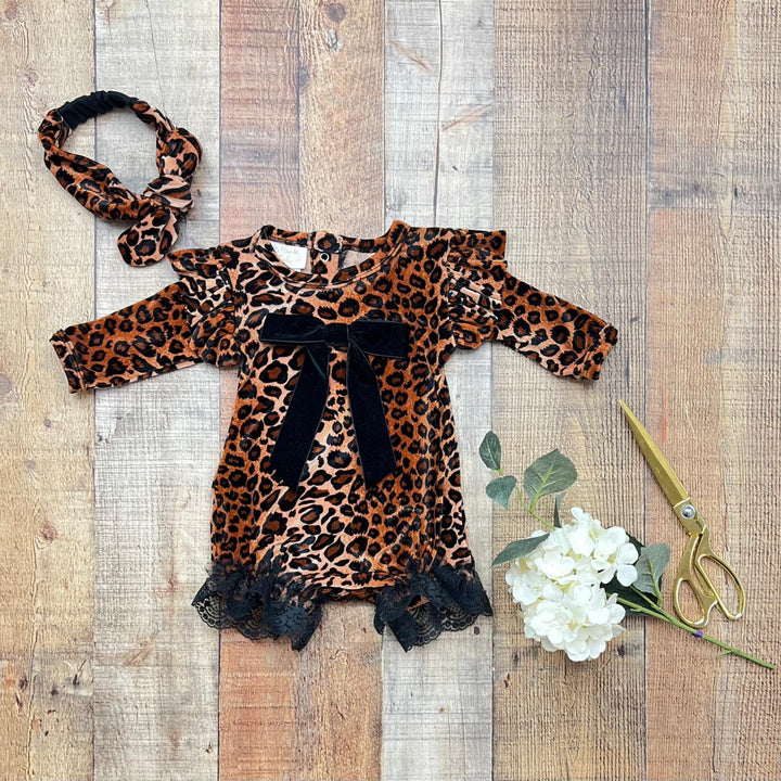 Born To Be Wild Baby Girl Infant Velvet Leapard Romper