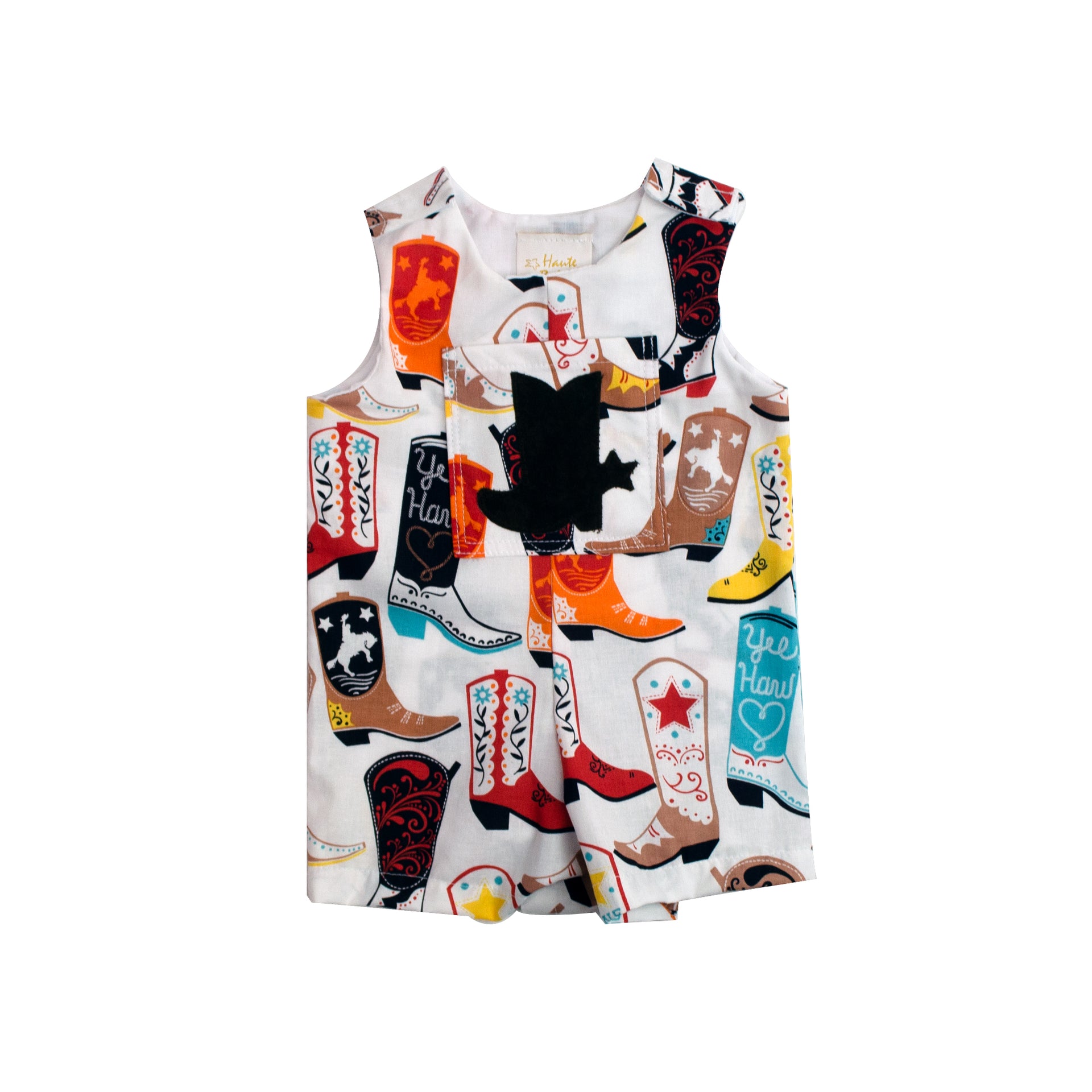 Buy Chuckwagon Gang Rodeo Infant Toddler Cowboy Boot Print Romper - Haute Baby