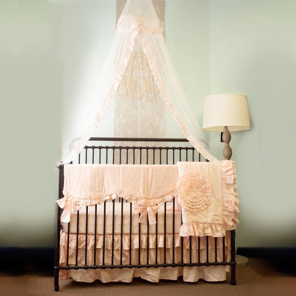 Posh Dreams Peach Ruffle Satin Complete Bedding Set