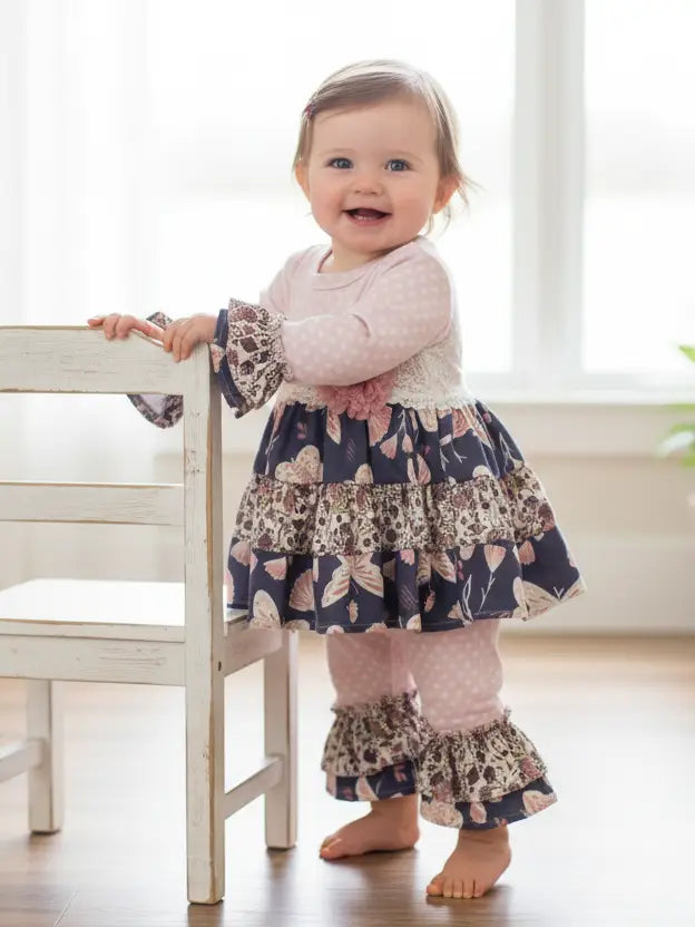 Haute Baby Blush and Fog Girl Romper for Infants