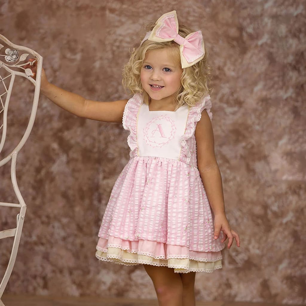 Buy Cutie Pie Girls Embroidery Seersucker Dress in Pink - Haute Baby