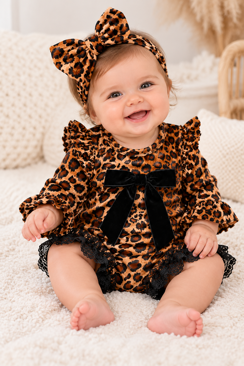 Born To Be Wild Baby Girl Infant Velvet Leapard Romper