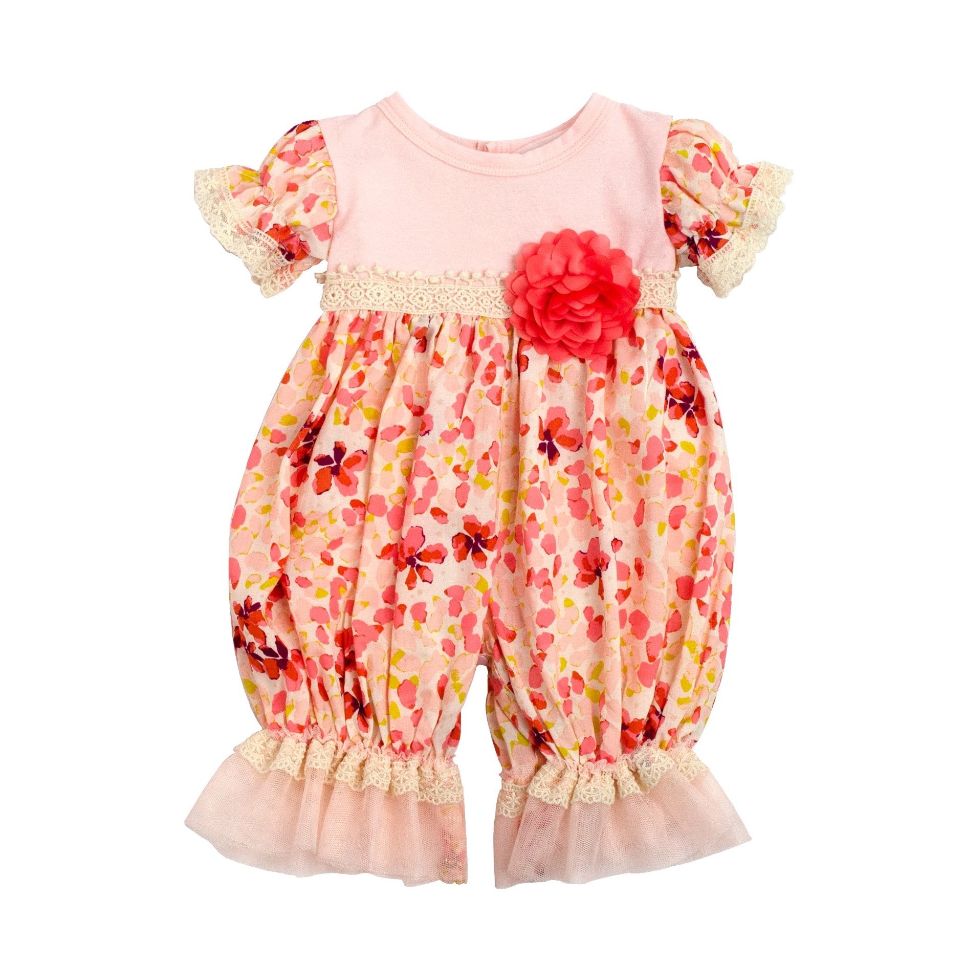 Peach Delight Floral Print Romper