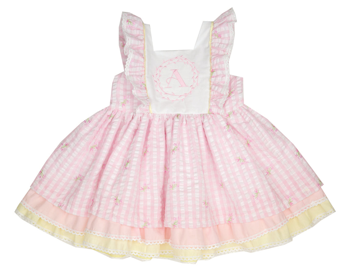 Cutie Pie Girls Embroidery Seersucker Dress in Pink