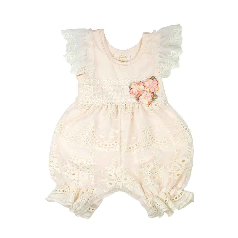 Haute Baby Peach Blush Infant Girls Bubble Romper